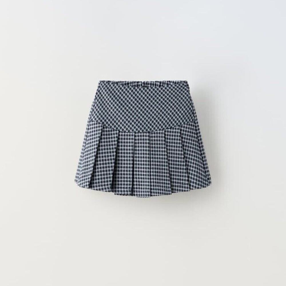 Zara Girls Blue Plaid Pleated Skort, Size 6 NWT